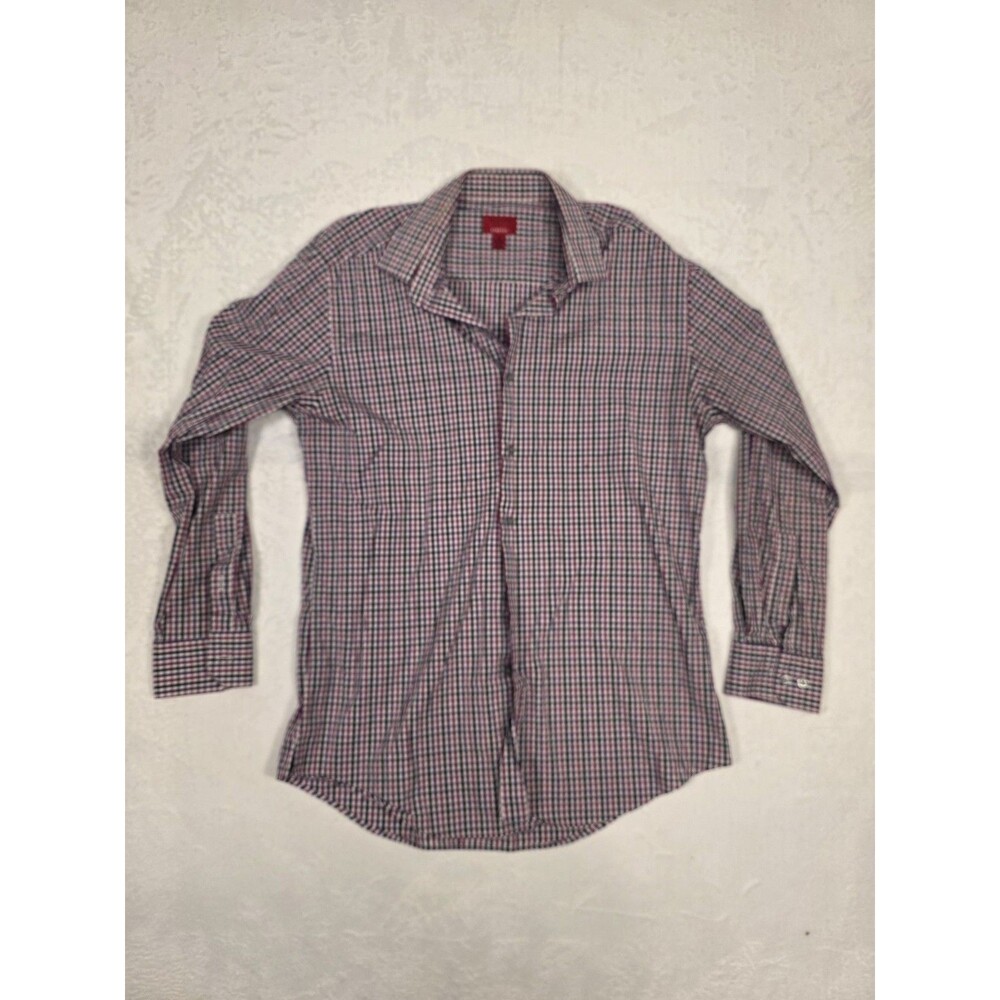 Alfani Slim Fit Stretch Purple Check Dress Shirt 15-15.5 M 32/33 Long Sleeve